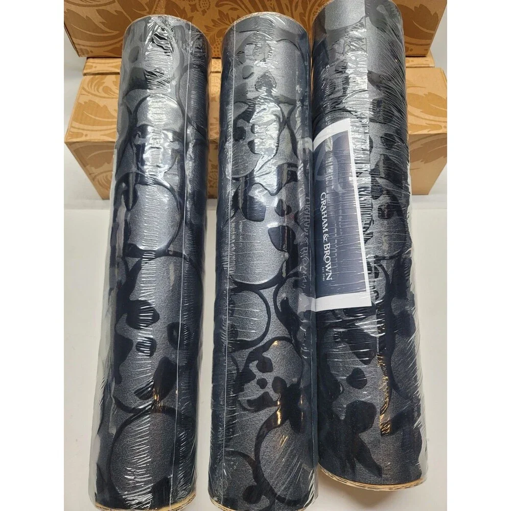 Graham & Brown 19911 Barbara Hulanicki Flock Skulls Midnight Black Wallpaper Lot